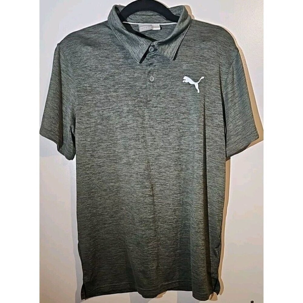 Puma Polo Shirt Boy's XLarge (18 - 20) Green Heather Short Sleeve Logo Casual